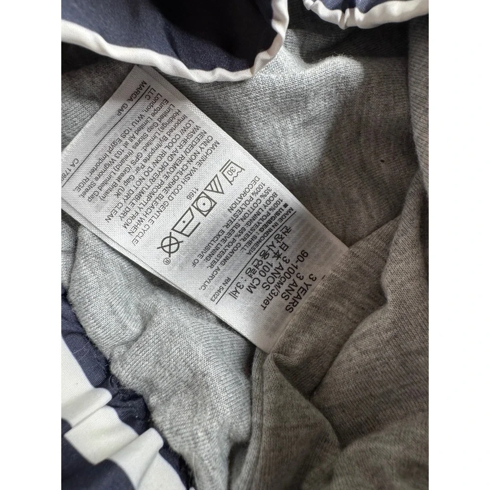 Gap Kids Navy Blue White Striped Windbreaker Hooded Jacket Jersey Lined 3 Years